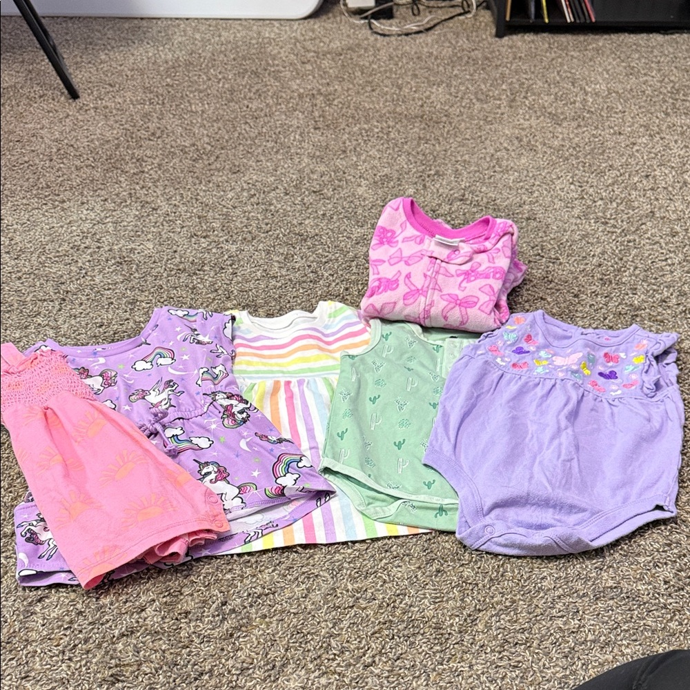Barbie Pink Purple Green Rainbow Mixed Girls Dress & Romper Lot